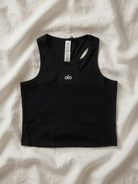ALO Yoga Black Ribbed Cropped Tank Top